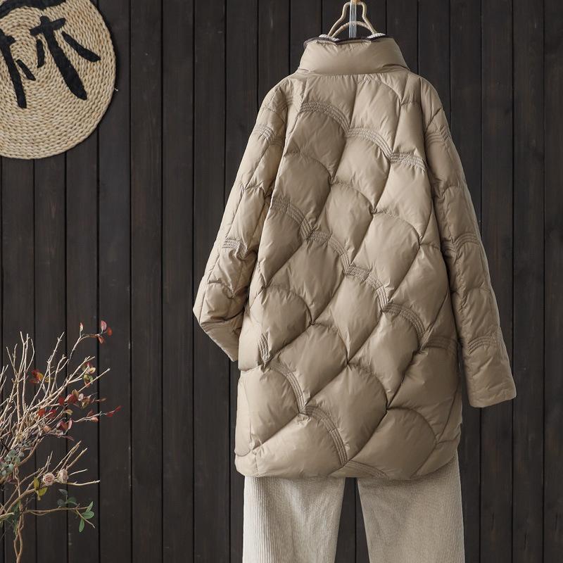 Medium and Long White Duck Down Jacket Women's Winter New Fashion Stand-up Collar Warm Jacket