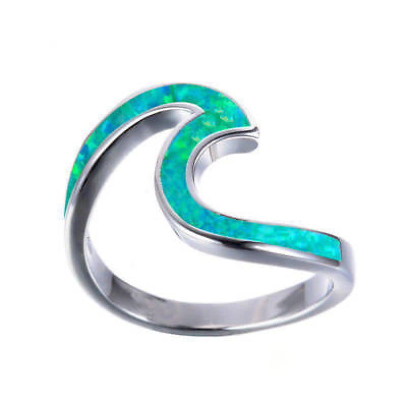 

Wave Natural Opal Ring Stylish Simple Blue Zshaped Hand Jewelry Gift For Women 10