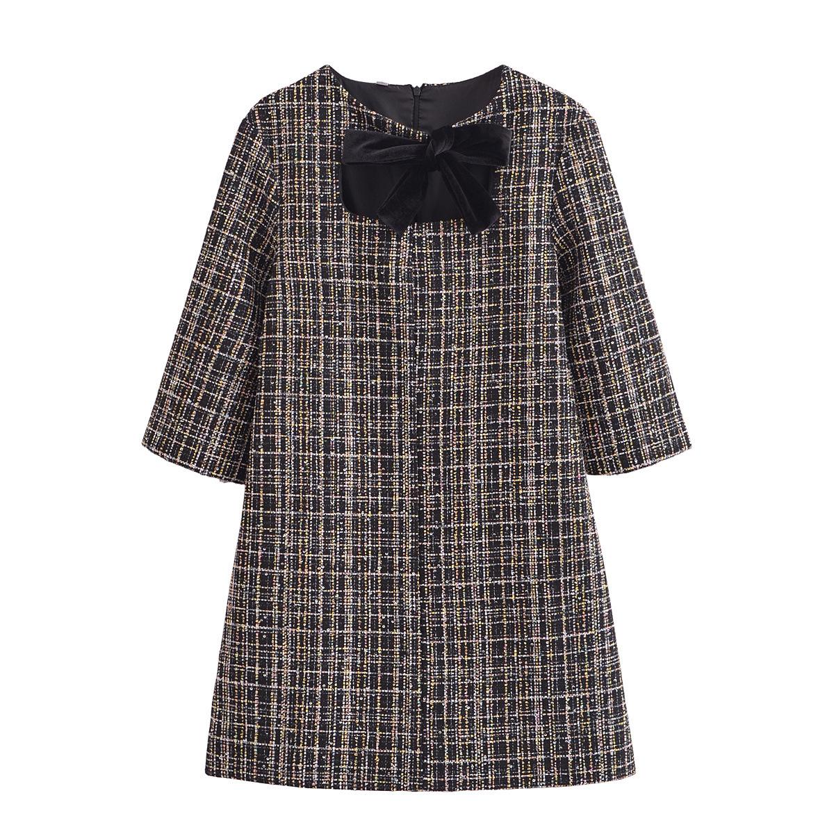 

2025 Spring Women s Loose Fit Bow-Embellished Short-Sleeve Dress Extra Small