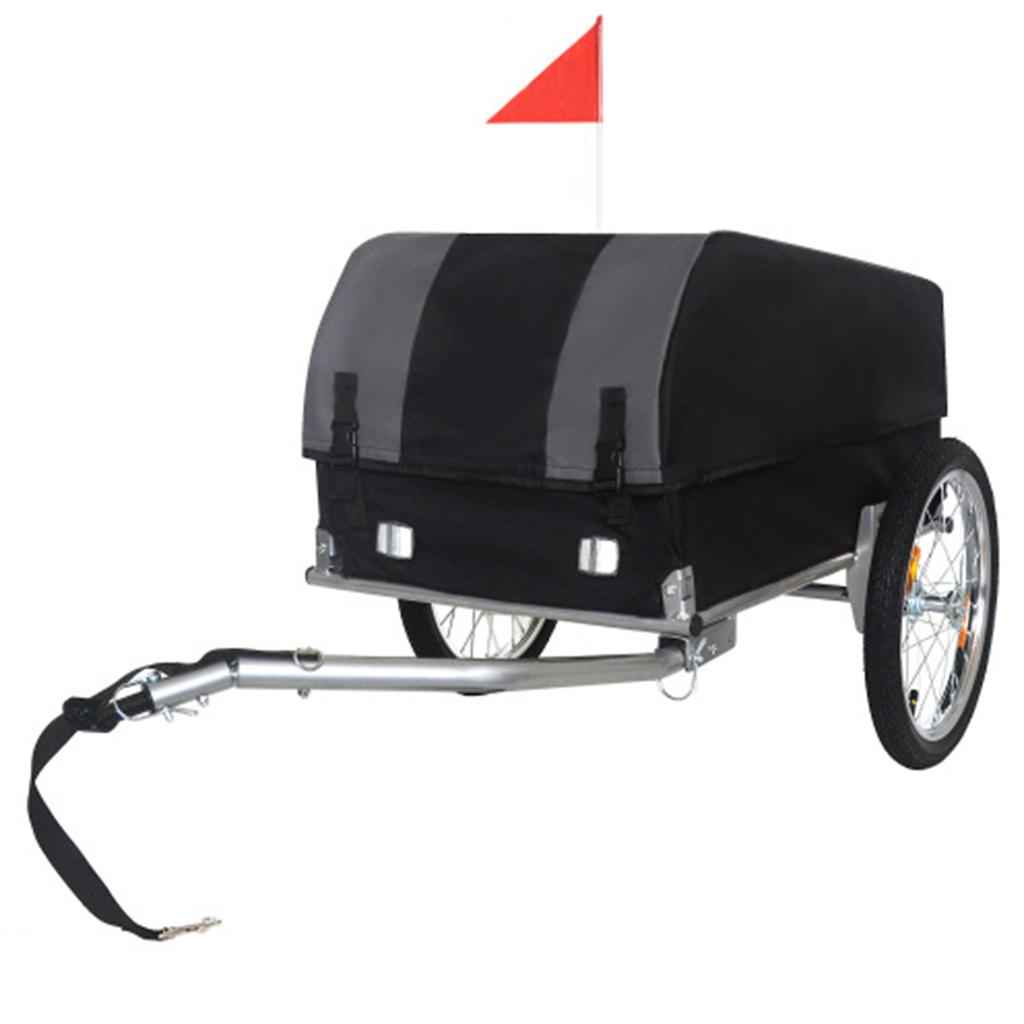 Carrello da Bicicletta per Carico, Copertura Impermeabile Rimovibile, Capacità 40 kg, Ruote da 16 Pollici Off-Road, Design Pieghevole per Campeggio e Shopping – Grigio/Nero