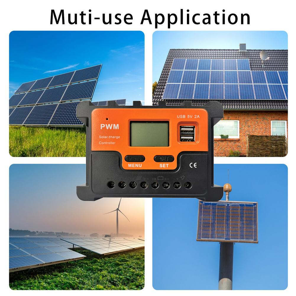 Controler de încărcare solară 10-100A Controler de panou solar cu regulator solar dublu USB 12V/24V MPPT/PWM Paremetru automat reglabil