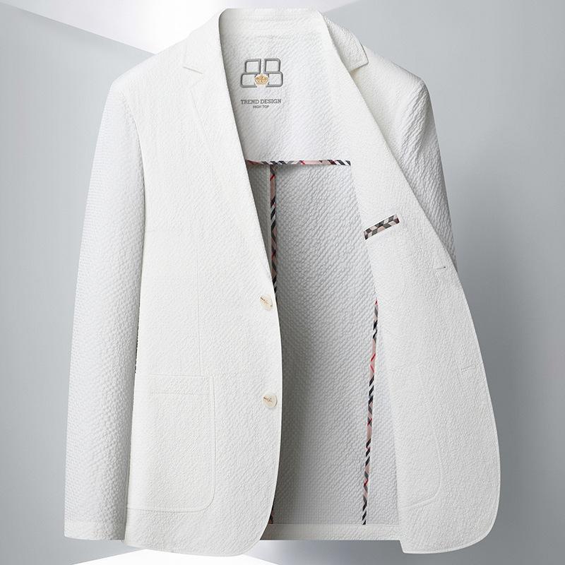 Completo Seersucker Elasticizzato Monostrato Primavera Estate da Uomo Versione Coreana Slim Fit Senza Stiro Casual Giovane