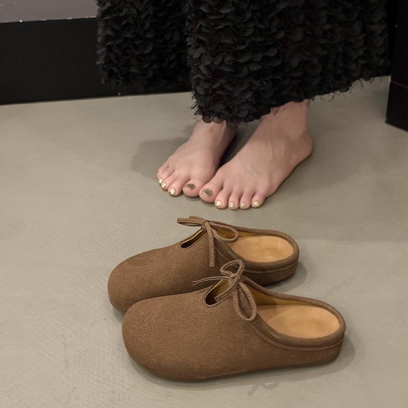 Japanese Small Fresh Mori Suede Slippers Women's 2025 Autumn New Outer Wear Lace-up Lazy Muller Thick-bottomed Bag Head Drag