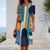 Women Plus Size Round Neck Short Sleeve Geometric Printed A Line Midi Dress