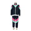 2Pcs/Set Disco Tracksuit Retro 80s Sportswear Long Sleeve Color Block Zipper Jacket High Waisted Long Trousers Set Men Women Party Wear