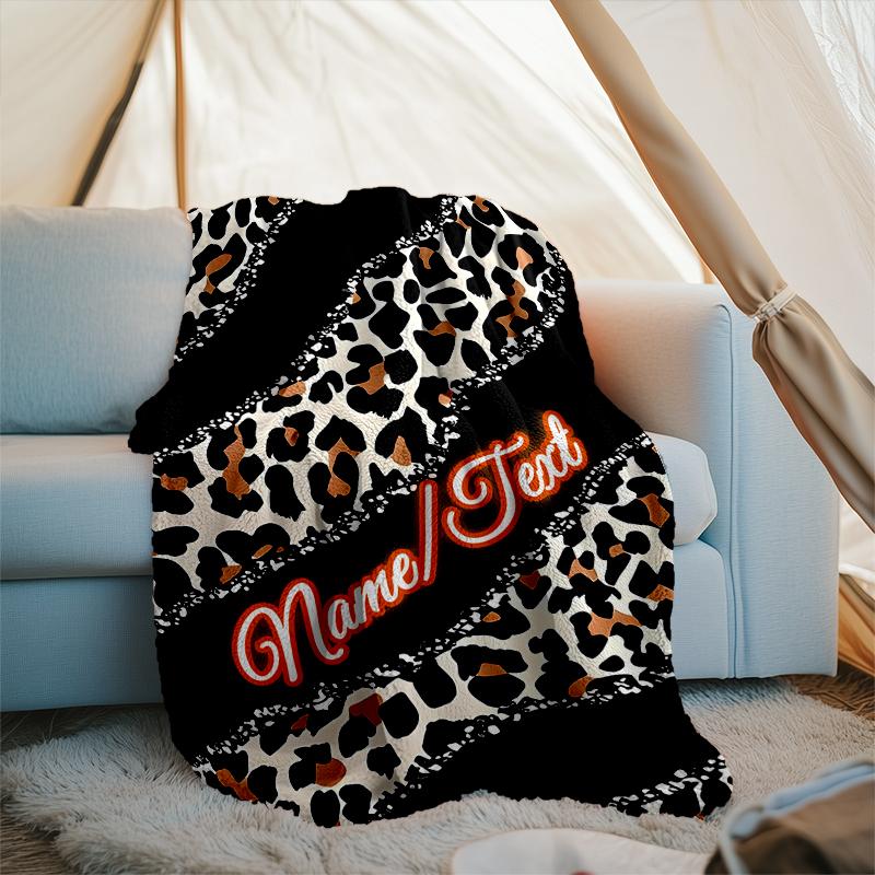1PC Custom Name Leopard Print Fashion Trend outdooor Flannel blankets Throw Blanket All-Season Throw Gift Bedspread for Couch, Bed, Camping Holiday Bi