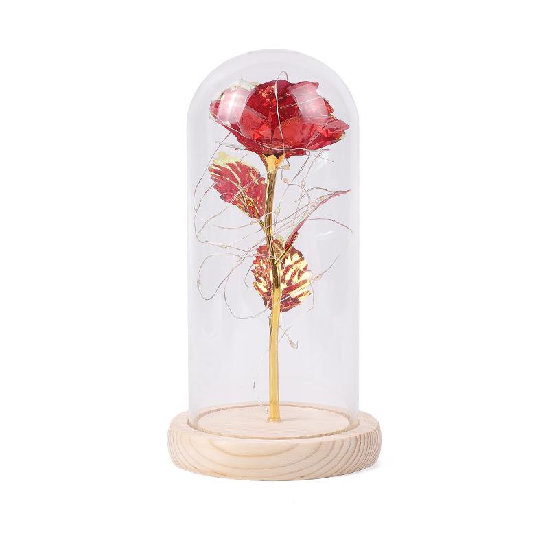Gold Leaf Preserved Rose in Glass Dome with LED Light