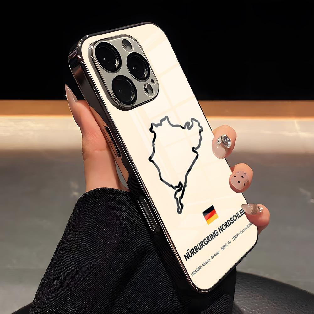 

N-Nurburgrings Runway Germany Phone Case Luxury Glass Phone Case For IPhone 17 16 15 14 13 12 11 Pro Max Plating Frame Cover iPhone 13 Pro