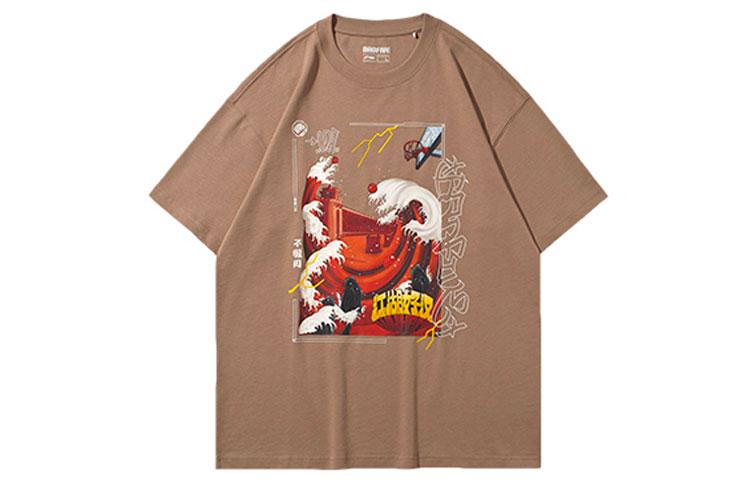 Мужские футболки Li Ning Пряничный Умбра С круглым вырезом Умеренный прямой крой AHSQ935-1 L