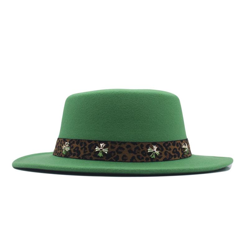New big-brimmed top hat men's and women's retro British flat-top flat-brimmed woolen hat sun hat