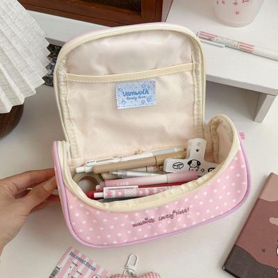 Colorblock Cosmetic Bag Large Capacity Cute Aesthetic Stationery Organizer Kawaii Cartoon Girls Teens Travel Makeup Bag