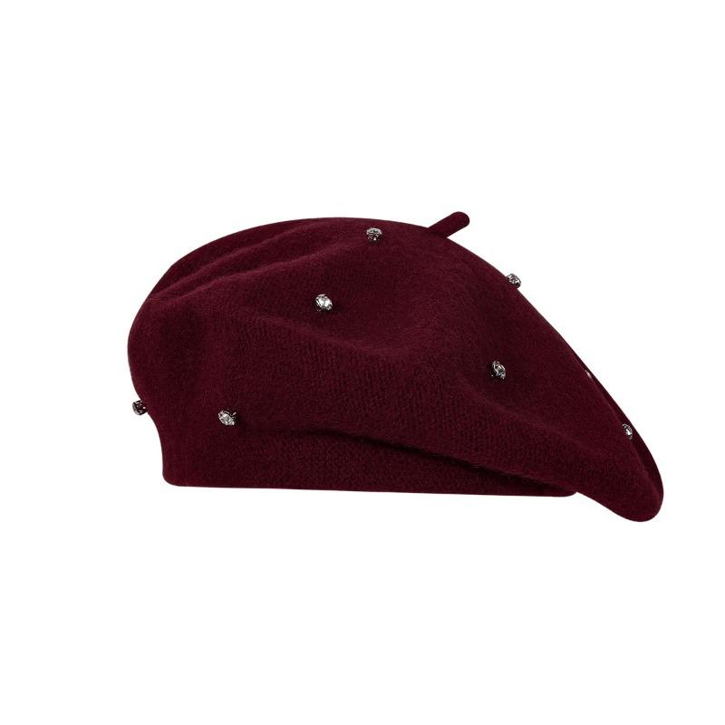 Women S Wool Beret Hat With Rhinestones Vintage Multi Color Face Slimming