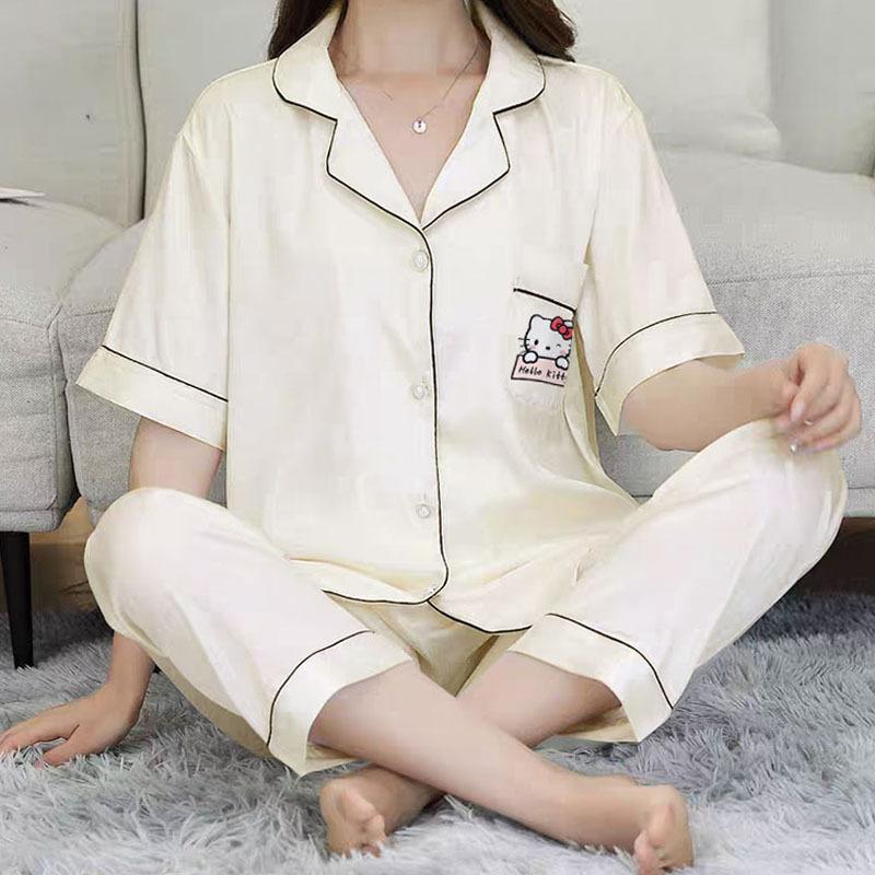 Sweet and Cute Pajamas Women's Summer Short-sleeved Trousers Girls Loungewear Suit