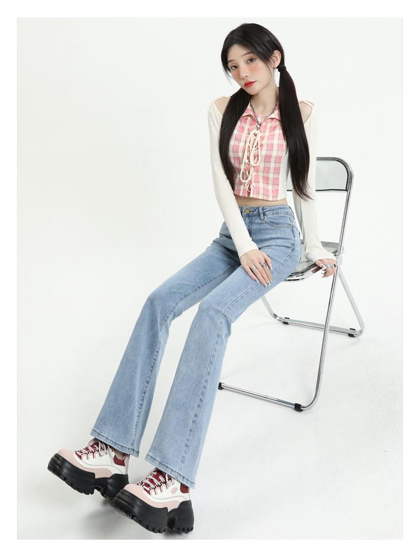 

Женские джинсы с высокой посадкой и микро-клешем - Модный облегающий дизайн подкова L (110-119 lbs)