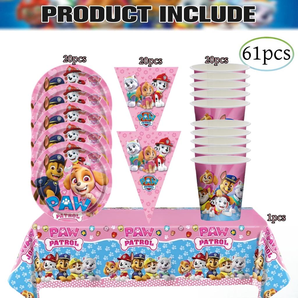 PAW Patrol Doğum Günü Süslemeleri Skye Tek Kullanımlık Sofra Takımı Seti Köpek Masa Örtüsü Tabak Hediye Çantası Bebek Partisi Çocuk Hediyesi Parti Malzemeleri
