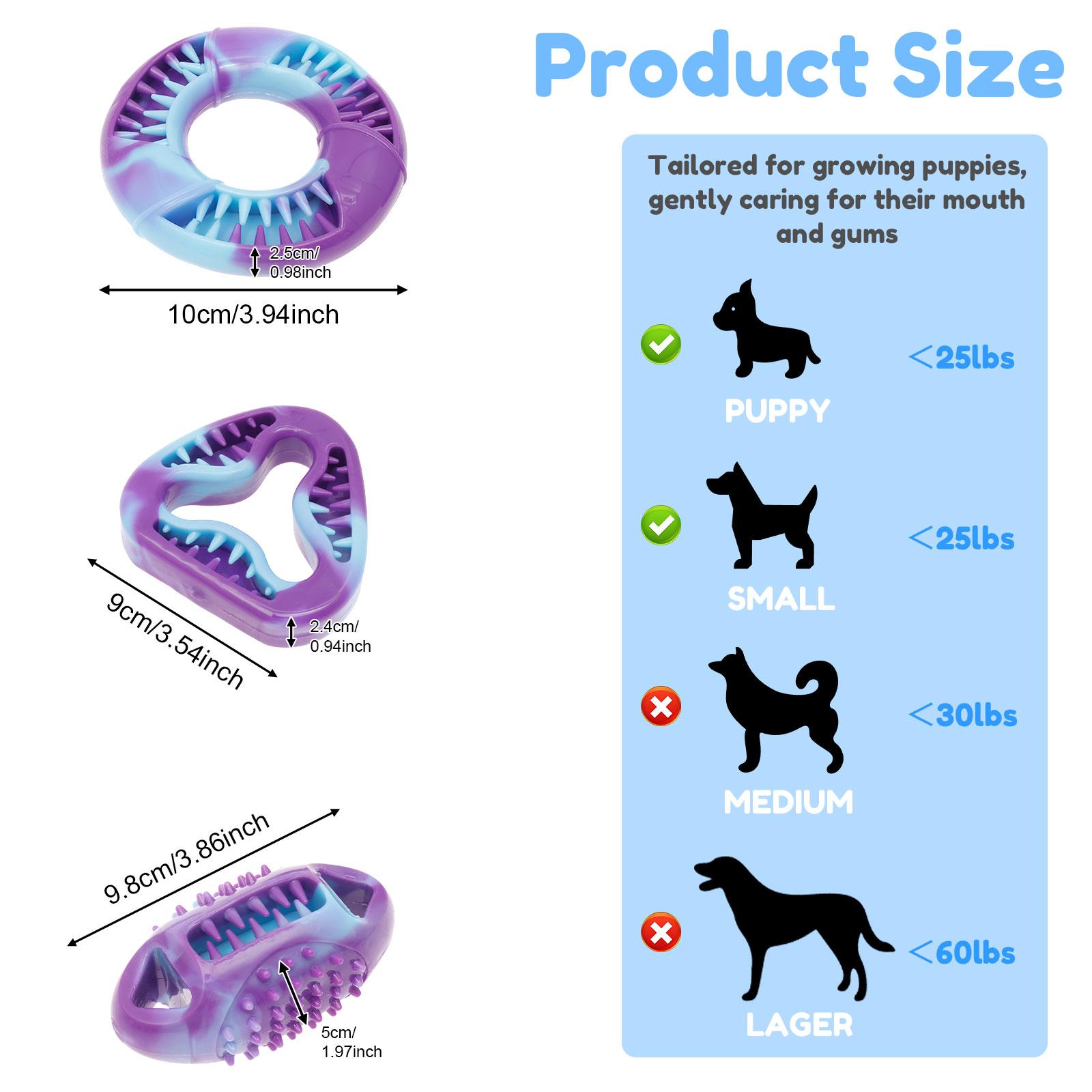 

3 Pcs Puppy Chew Toys TPR Pet Dog Teething Toys 3 Shapes Stuffable Interactive Dog Teethers Pet Supplies for Dog Teeth Cleaning