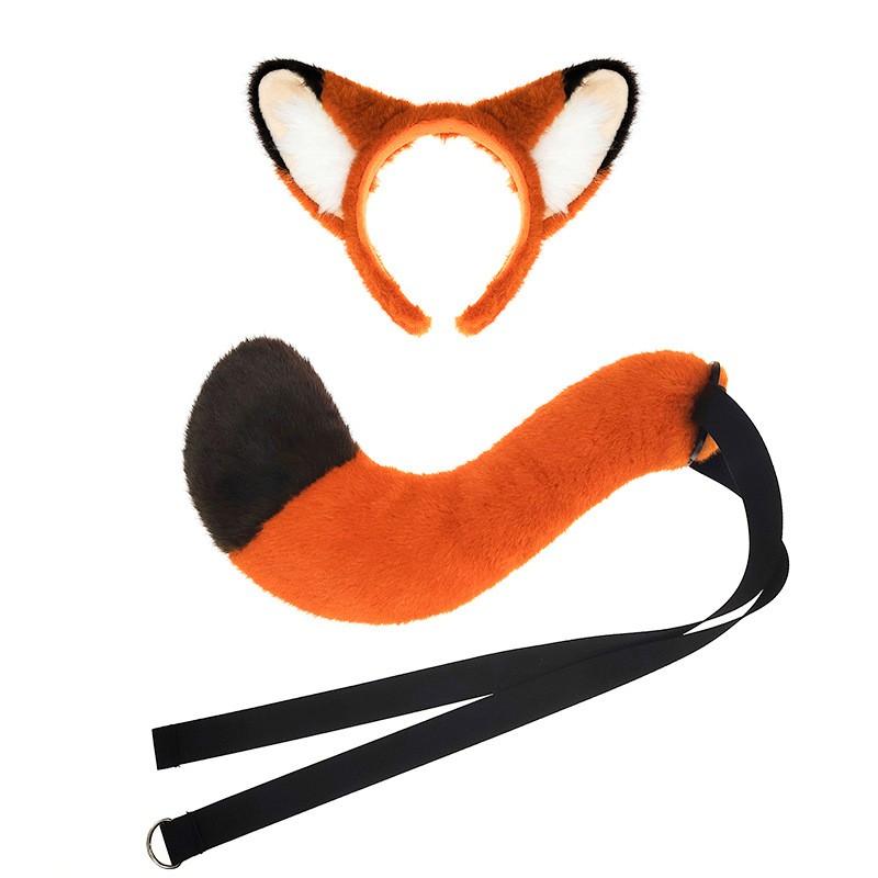 Fox Ear Headband Tail Set Adult Costume Party Cosplay Animal Festival Accessory Orange White Or Brown