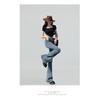 Raw Edge Design Sense Black Gray Micro Flared Jeans Woman