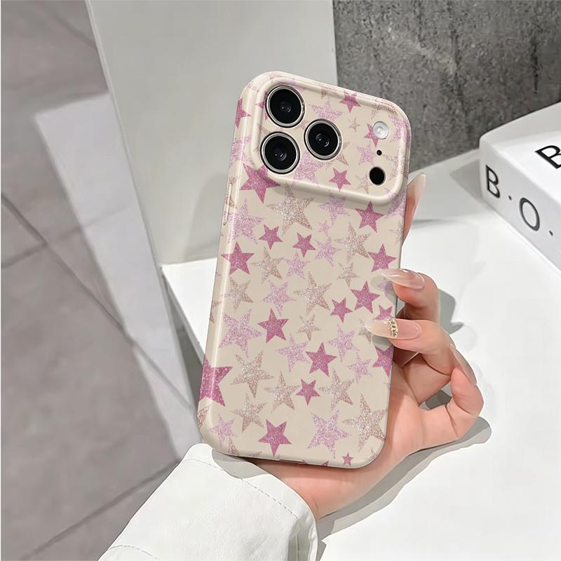 Shimmering Pink Glitter Star Sparkly Pattern Protective Shockproof Film Aesthetic Bumper Phone Case Cover For iPhone 13 14 15 16 17 Pro Max Plus