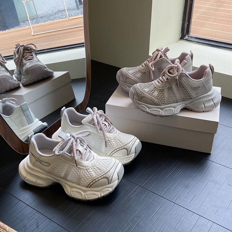 Trendy Pink Platform Dad Shoes Season Thin Breathable Soft-soled Sneakers