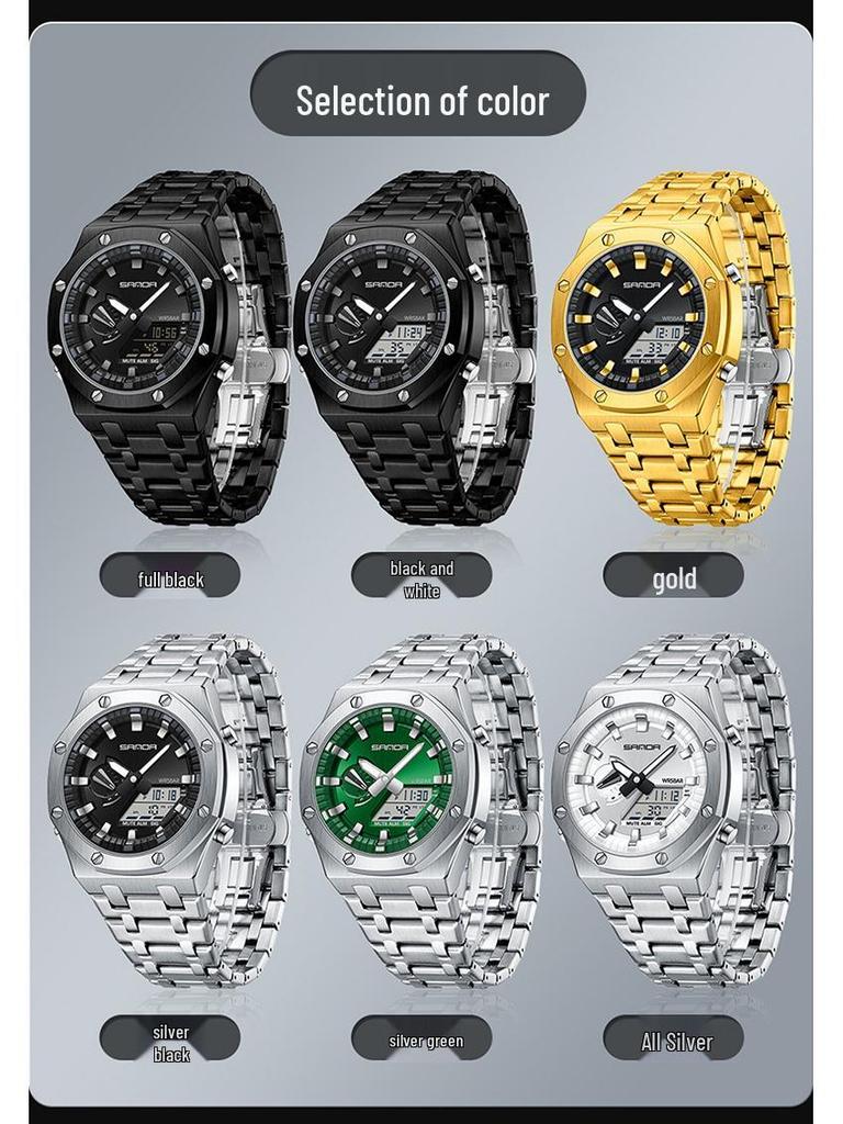 Sanda Octagonal Steel Band Multifunctional LED Light Watch for Men - TikTok Trendy Heartbeat Monitor Watch