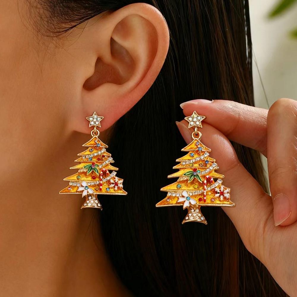 Colorful Light Luxury Christmas Tree Diamond Stud Earrings for Women