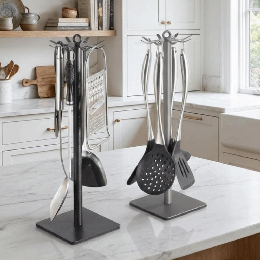 Stable Base Rotating Spatula Rack Movable Spoon Hanging Rack Pot Shovel Rack for Kitchen