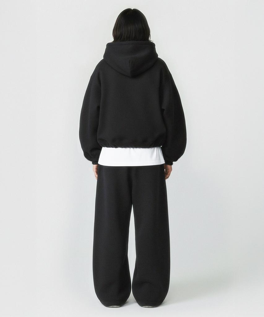 [Set] Small Slow And Soft String Oversized Hoodie + One-Pleat String Pants - Black