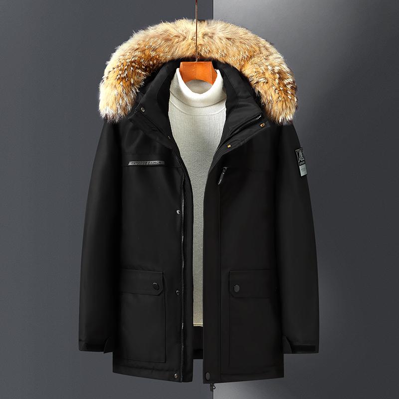 Real Fur Collar Winter White Duck Down Coats for Men Prakas Hooded Thick Warm Down Jackets Man Outerwears