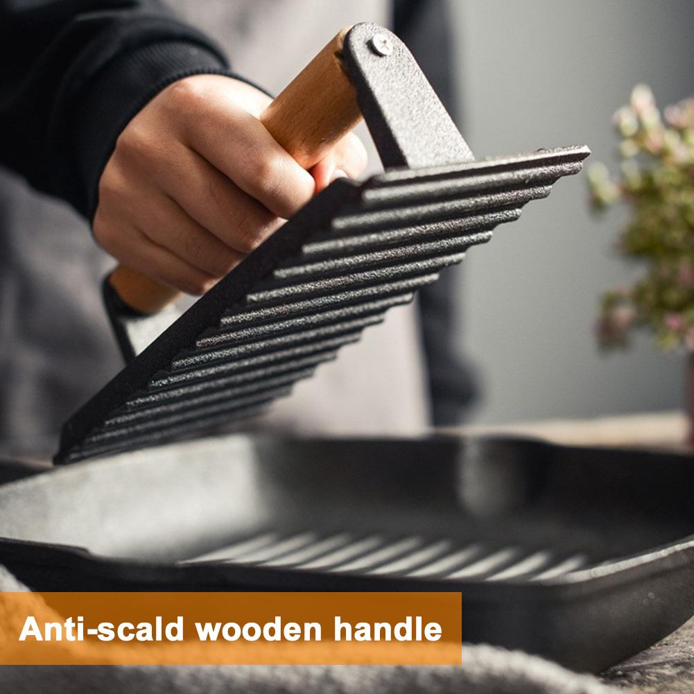 Cast Iron Round Heavy-Duty Steak Burger Press with Wooden Handle Kitchen Heavy Flat Steak Bacon Beef Press Hamburger Meat Press