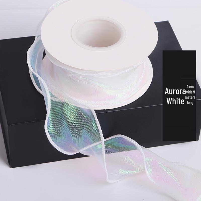 Iridescent 4cm Colorful Fishtail Yarn Ribbon for DIY Flower Gift Box Packaging