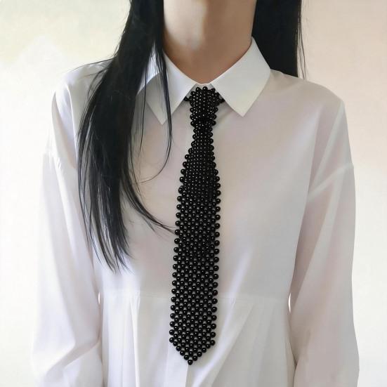 Women Necktie, Faux Pearls Wedding Guest Tie, Decorative Business Suit Tie, Outfit Accessory for Formal Events