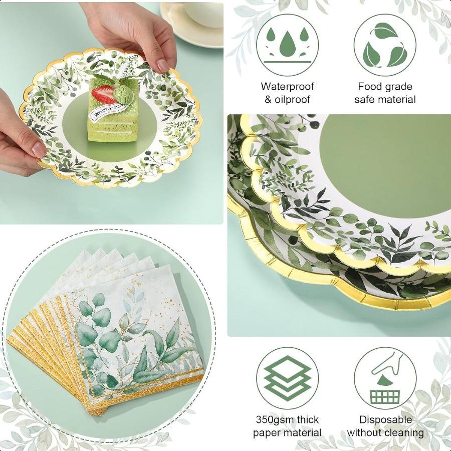 72 Pcs Sage Green Party Decorations Tableware for 24 Guests Sage Green Plates and Napkins Sets Disposable Decor Dinnerware for