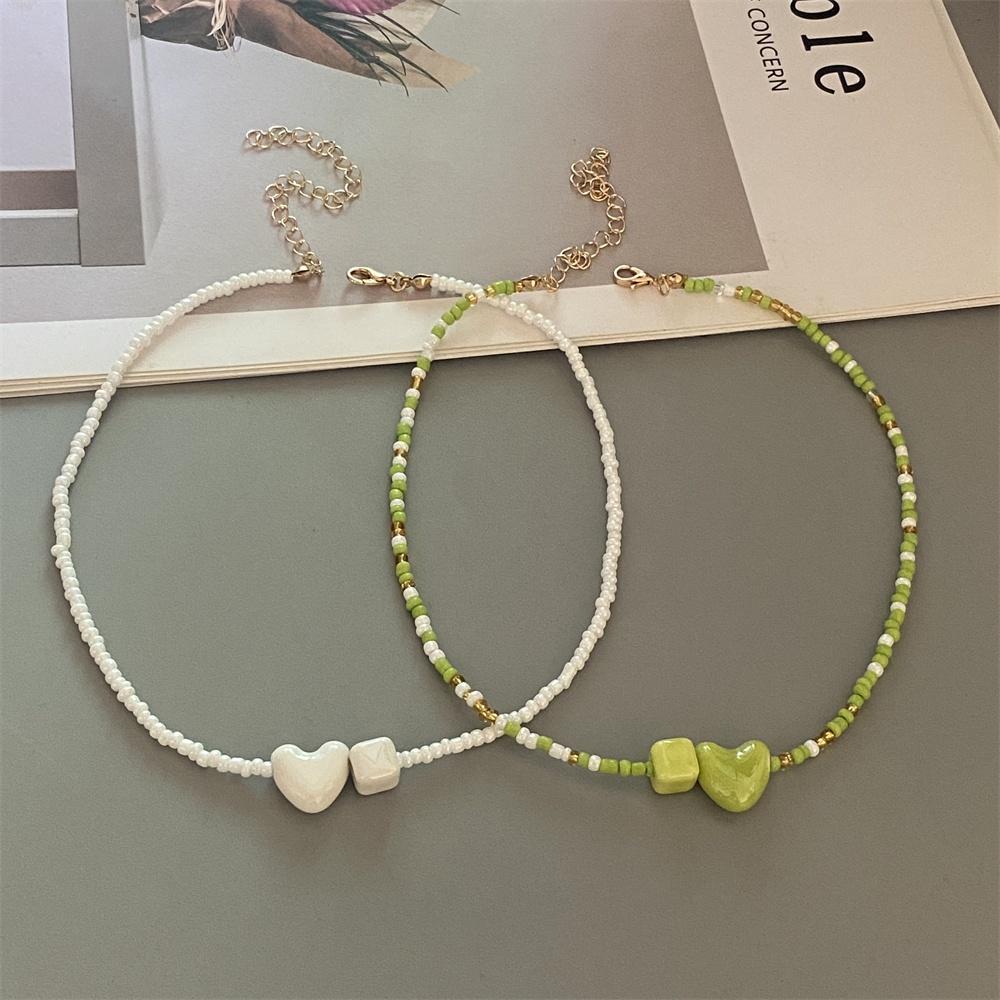 1 pc New Colorul Love Heart Necklace Handmade Rice Beads Fashion Geometric Choker Necklace Bohemian Trendy Neck Jewelry