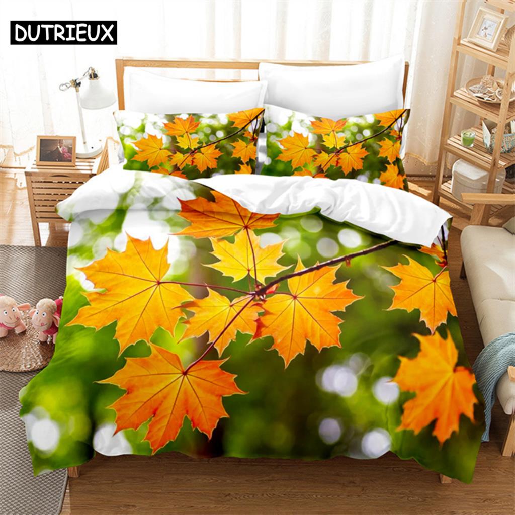 Comforter Maple Leaf Queen Bedding Set Kids Bedding Digital Printing King Size Bedding Set