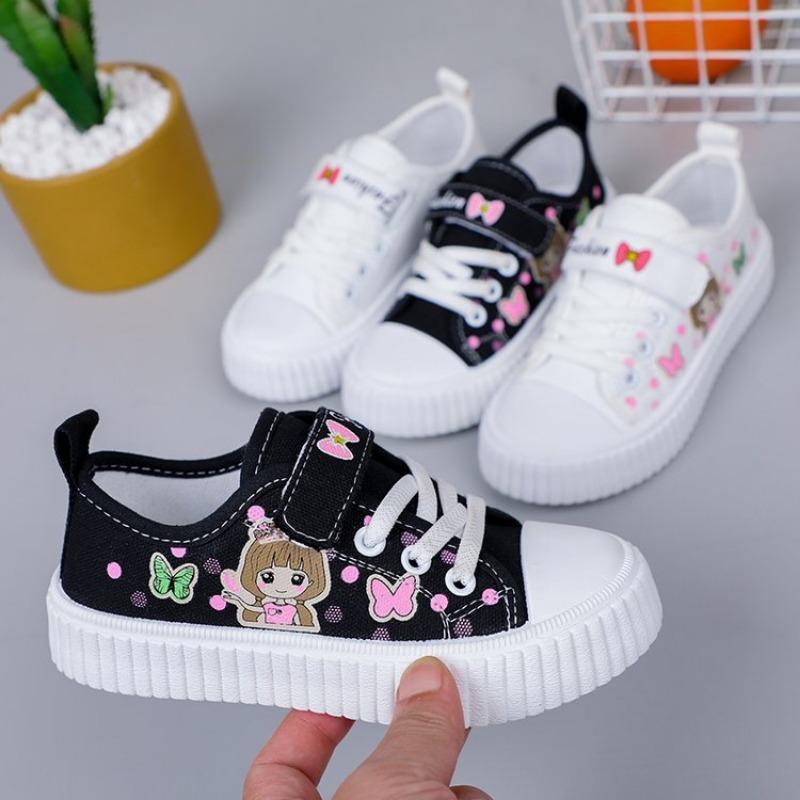 Fashion Children's Cartoon Canvas Girls Flat Casual Running Board Shoes