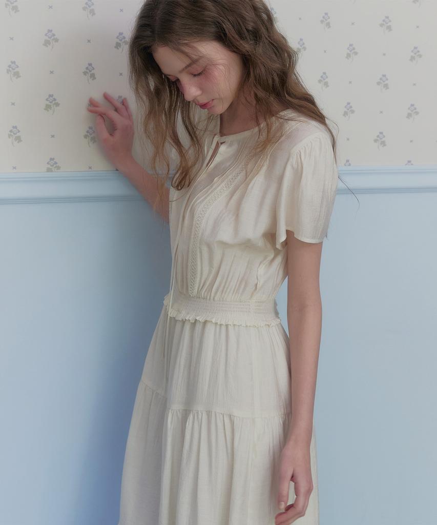 Teuwi Eppen Chiffon Elastic Waist Short Sleeve Long Dress