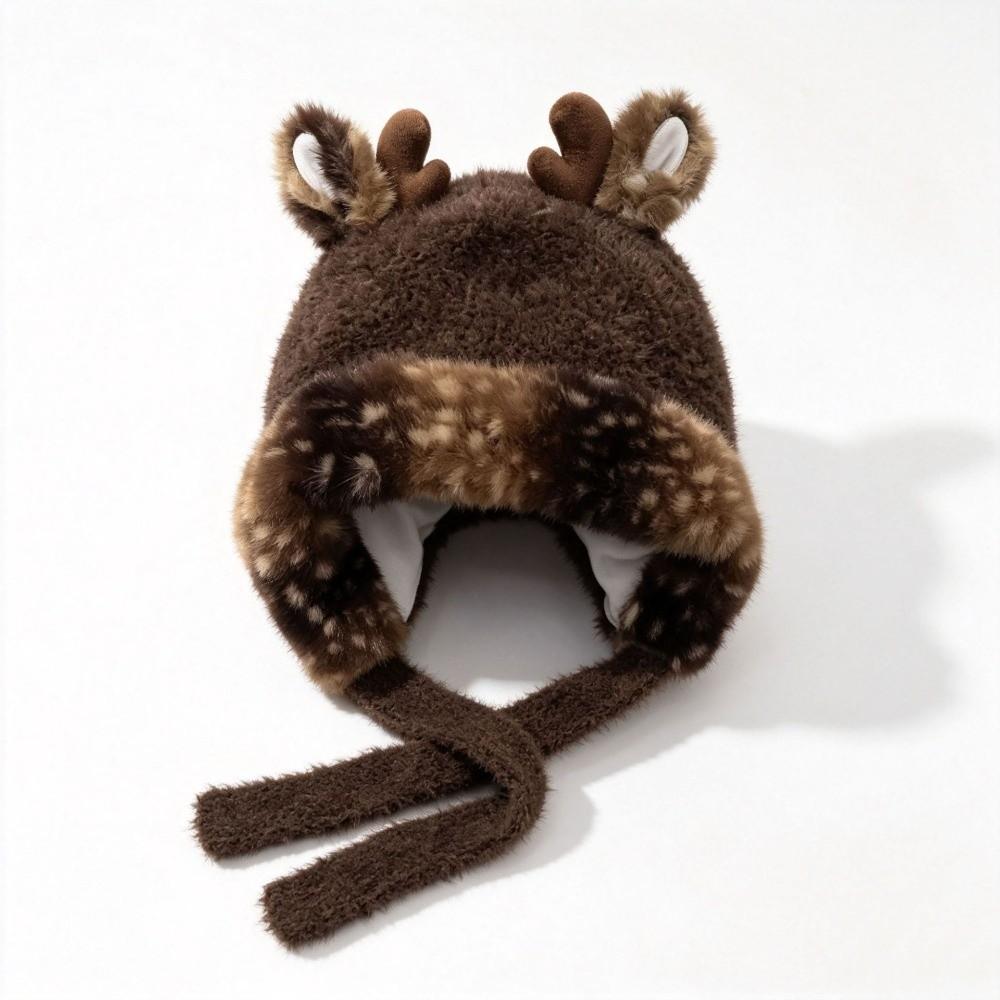 Plush Antler Winter Warm Hat Ear Protection Beanie Hat New Woolen Cap  Women