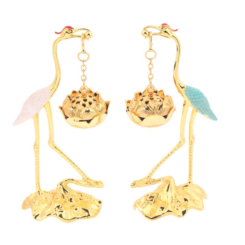 Crane Incense Burner Holder Stove Lotus Incense Burner Antique Alloy Lotus Hanging Stove Tea Ceremony Craft Household Decoration