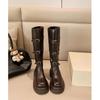 Leather Fashionable Belt Buckle Heightened Platform Locomotive Short Boots Women's Autumn and Winter New Medium and High Boots Knight Boots