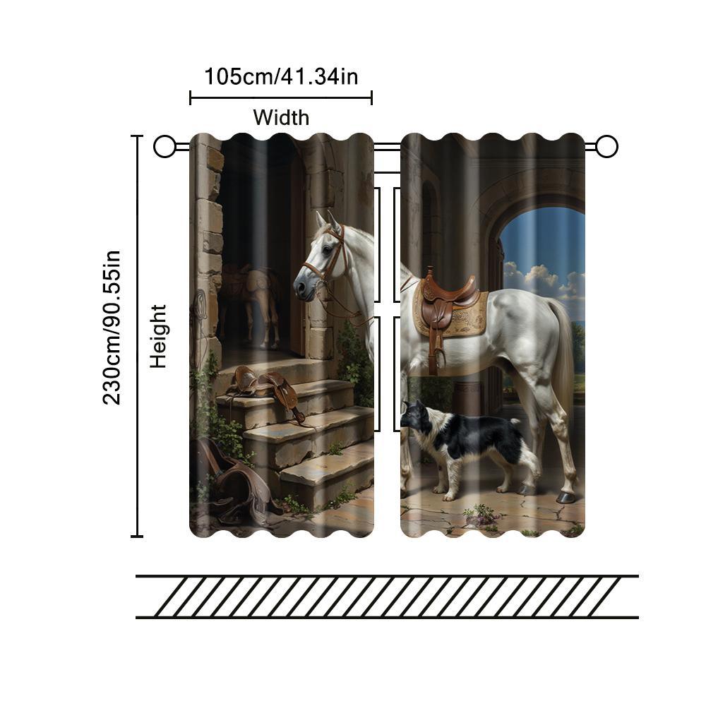 2 Stück, Filtervorhänge (ausgenommen Stangen, unbeweglich, ohne Batterien) Pferd & Hund zur Verwendung in Schlafzimmern und Wohnzimmern