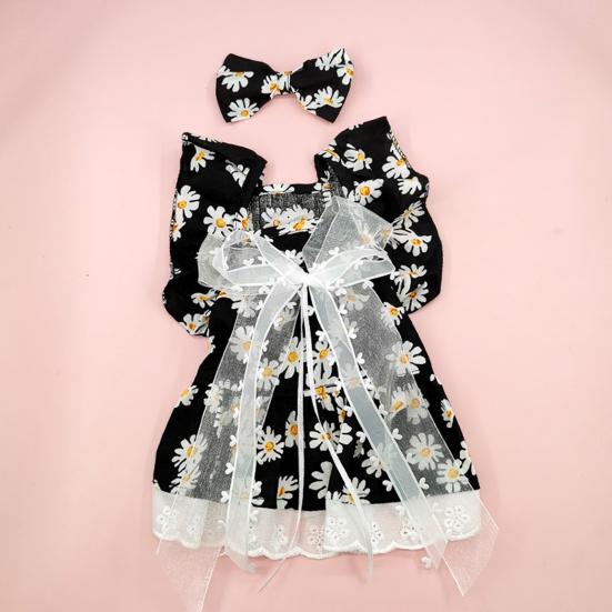 Yousheng Summer Dog Dress Cute Bow Hairpin Floral Print Elegant Outfit Breathable Casual Wear Bow-knot Lace Princess Dress Pet Cat Two-legged Clothing