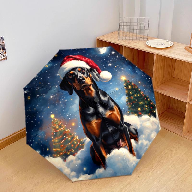 Christmas dog, automatic folding umbrella, portable and foldable design, 8 ribs, a Christmas or birthday gift.
