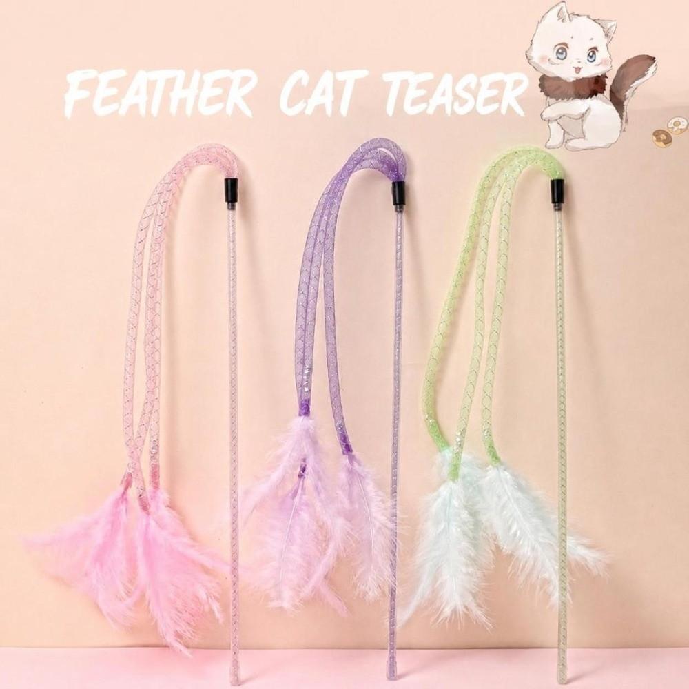Feather Interactive Cat Toy 42cm Length Cat Toy with Bell Funny Feather Playing Stick for Cats