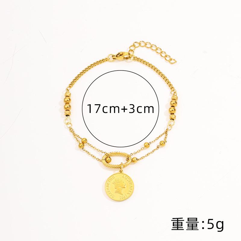 Personalized Retro Round Coin Main Tag Titanium Steel  Light Luxury Niche Layered Extension Pearl Adjustable  Women