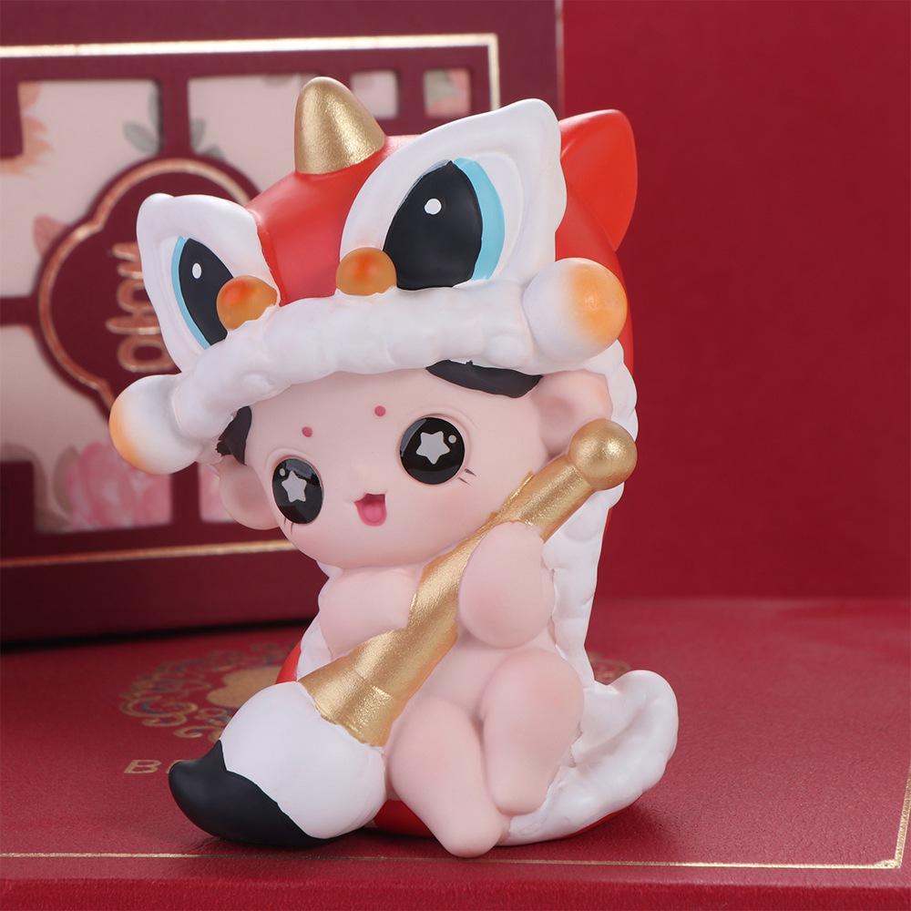 Chlapec a dívka Lion Dance Boy Socha Čínský styl Lion Dance Ornamenty Jarní festival