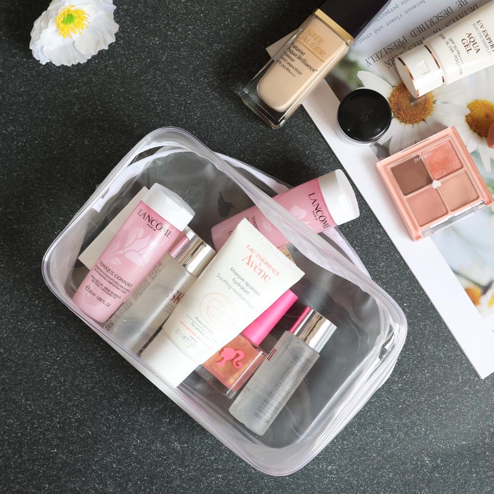 High-End Waterproof Transparent PVC Makeup Bag with Zipper - Large Capacity Portable Jelly Ins Style Storage Bag