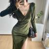 Velvet Dress Women's Autumn and Winter New High-end Muse Fan V-neck Sexy Split-ended Medium and Long Dress