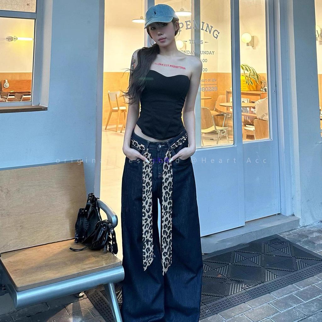 Y2K Leopardendruck Schmaler Seidenschal & Taillengürtel für Damen