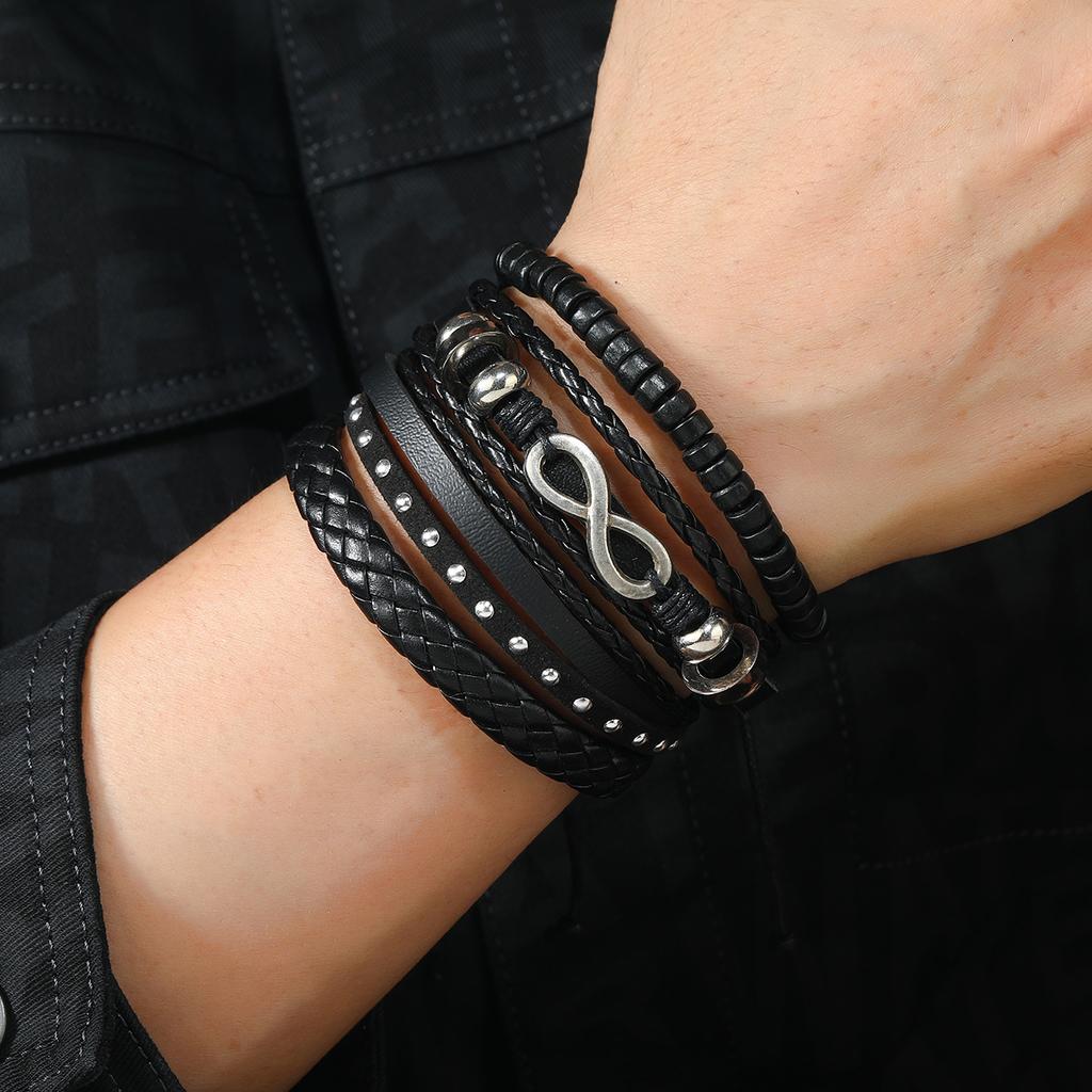 Braided Leather Bracelets for Men Vintage Life Tree Charm Wood Beads Ethnic Tribal Wristband Rope Bracelet Set
